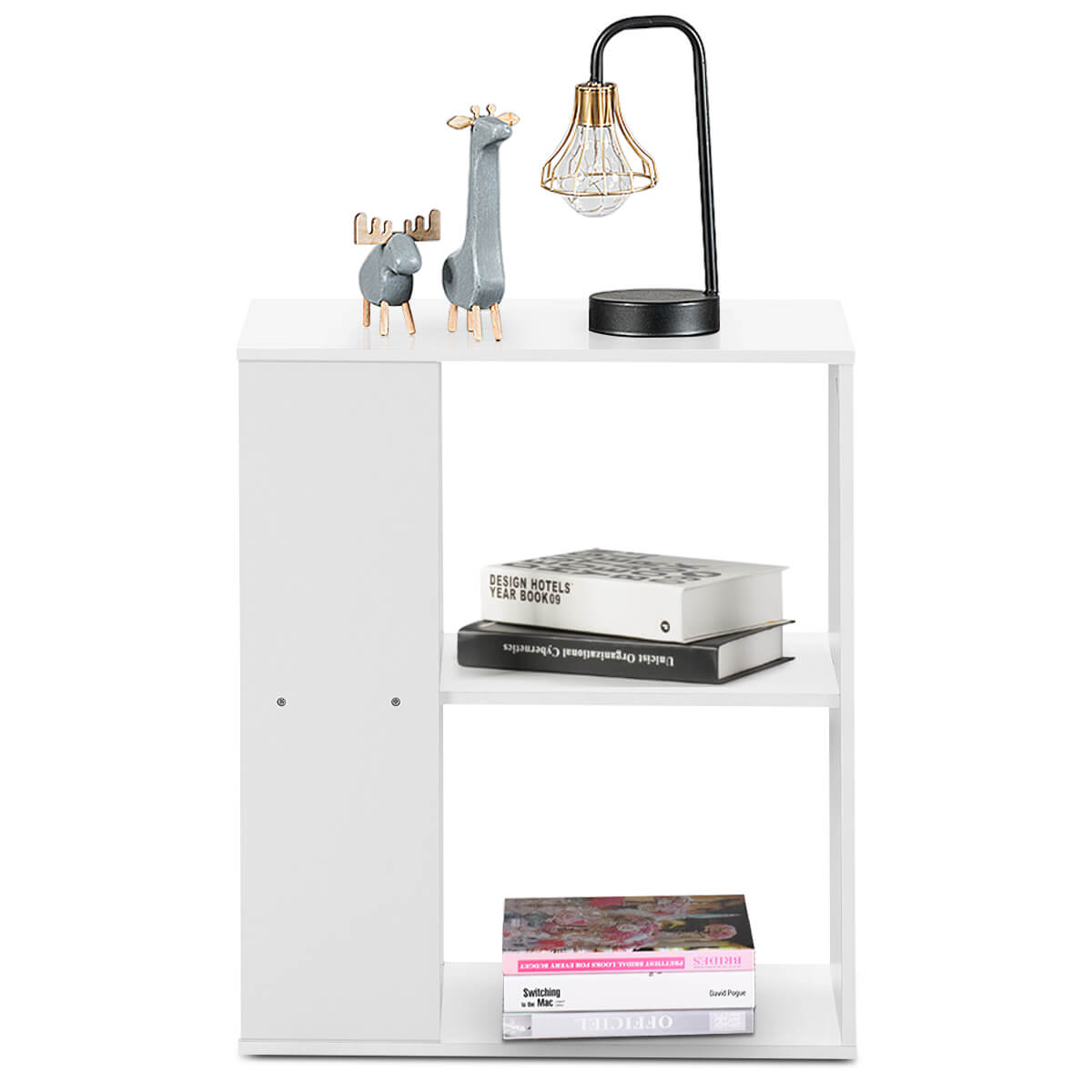2-Tier Side End Table with Storage Shelves -Brown
