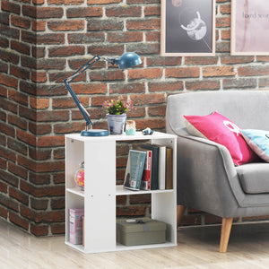 2-Tier Side End Table with Storage Shelves -Brown