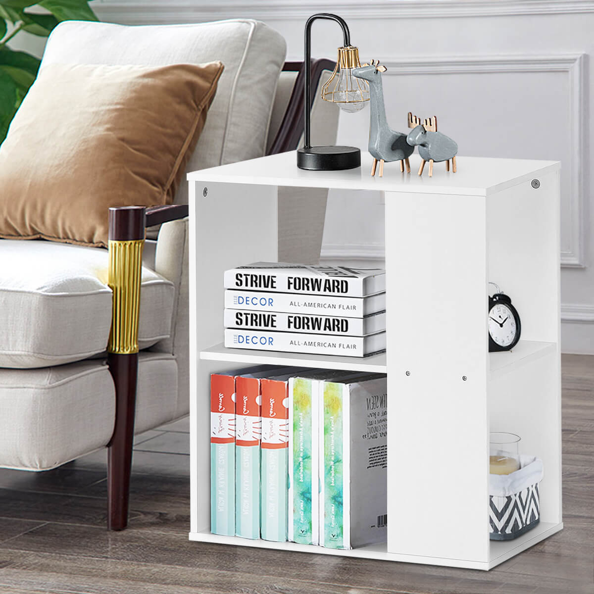 2-Tier Side End Table with Storage Shelves -Brown