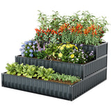 Heavy-Duty Metal Outdoor 3-Tier Raised Garden Bed Planter Box-Black