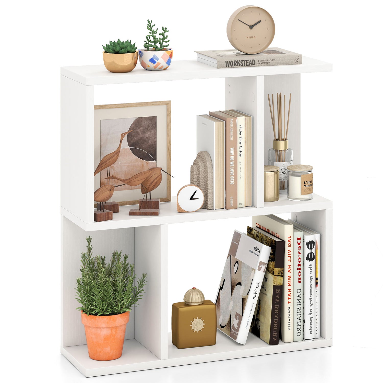 3-Tier Bookshelf with Display Shelf for Small Space-White