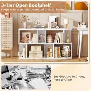 3-Tier Bookshelf with Display Shelf for Small Space-White
