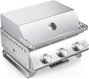 3-Burner Tabletop Portable Propane Gas Grill with Detachable Griddle,24,000 BTU Compact Outdoor BBQ TG0130K