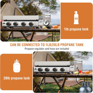 3 Burners Portable Propane Griddle，25 inch Stainless Steel Gas Grill，24,000 BTU Table Top Grill TG0130C