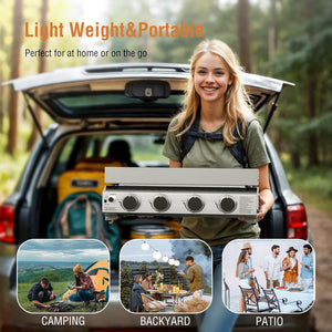 3 Burners Portable Propane Griddle，25 inch Stainless Steel Gas Grill，24,000 BTU Table Top Grill TG0130C