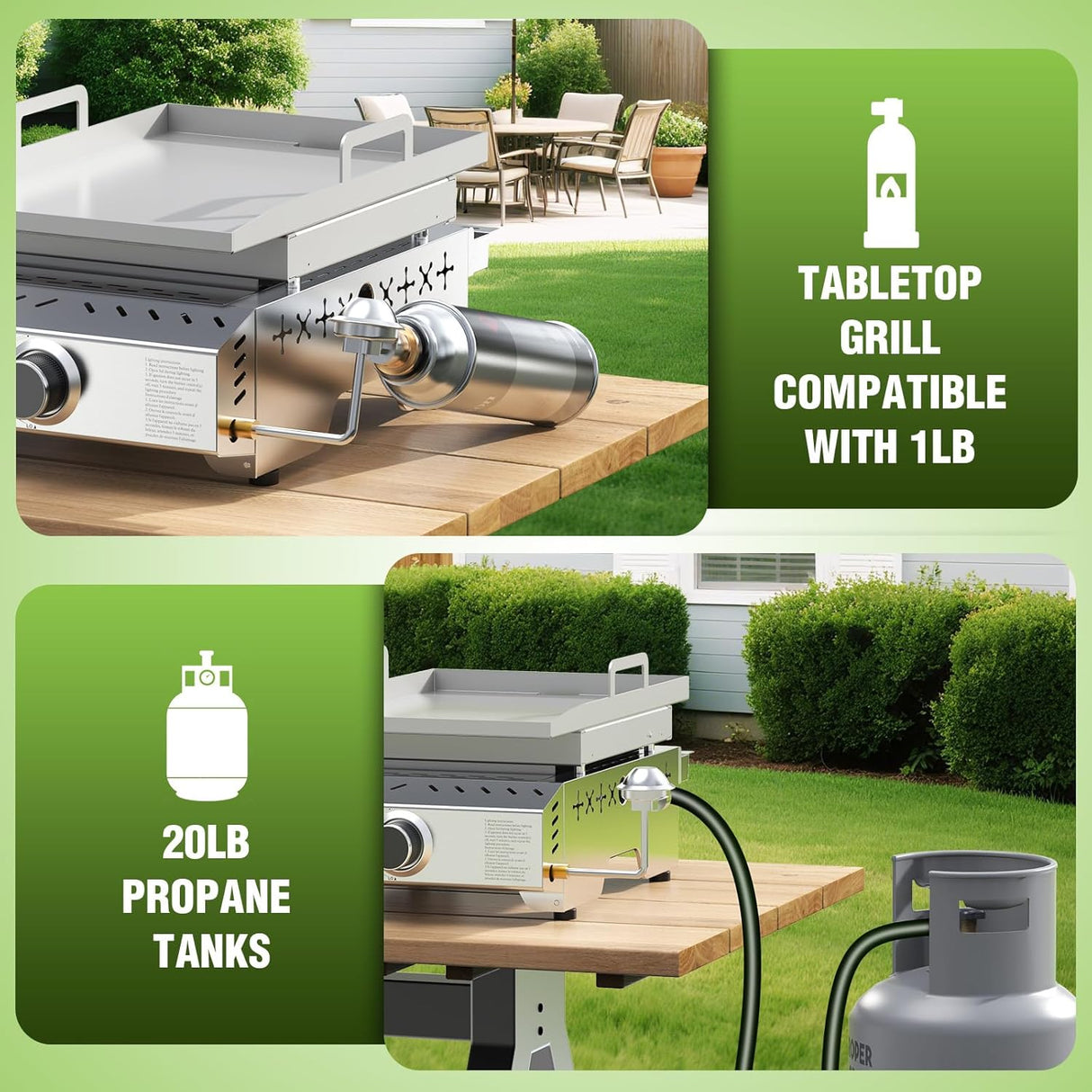 3 Burners Portable Propane Griddle，25 inch Stainless Steel Gas Grill，24,000 BTU Table Top Grill TG0130C