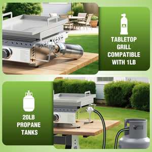 3 Burners Portable Propane Griddle，25 inch Stainless Steel Gas Grill，24,000 BTU Table Top Grill TG0130C