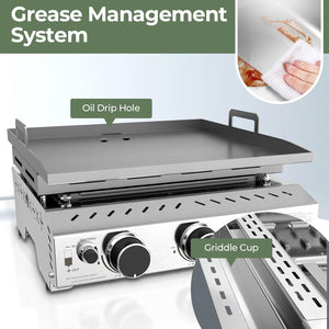 3 Burners Portable Propane Griddle，25 inch Stainless Steel Gas Grill，24,000 BTU Table Top Grill TG0130C