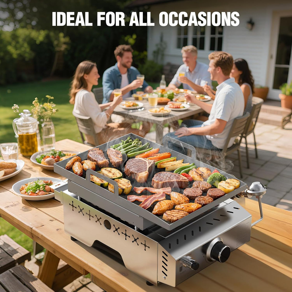 3 Burners Portable Propane Griddle，25 inch Stainless Steel Gas Grill，24,000 BTU Table Top Grill TG0130C