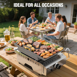 3 Burners Portable Propane Griddle，25 inch Stainless Steel Gas Grill，24,000 BTU Table Top Grill TG0130C