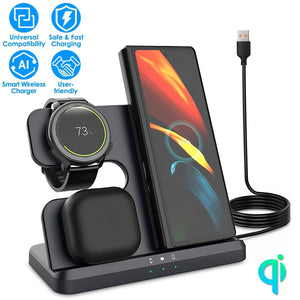 3-in-1 Fast Wireless Charger for Qi-enable Phones, Earphones and Watches