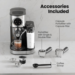 3 in 1 Professional Espresso Maker with Dual Heating System & Capsule Compatible CM8008