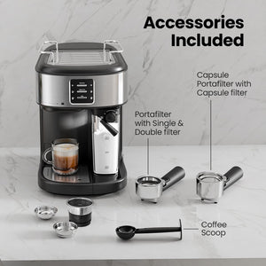 3 in 1 Professional Espresso Maker with Dual Heating System & Capsule Compatible CM8011