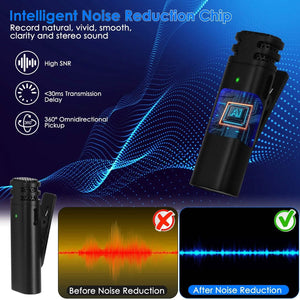 3-in-1 Wireless Clip On Microphone Omnidirectional Noise Reduction Plug