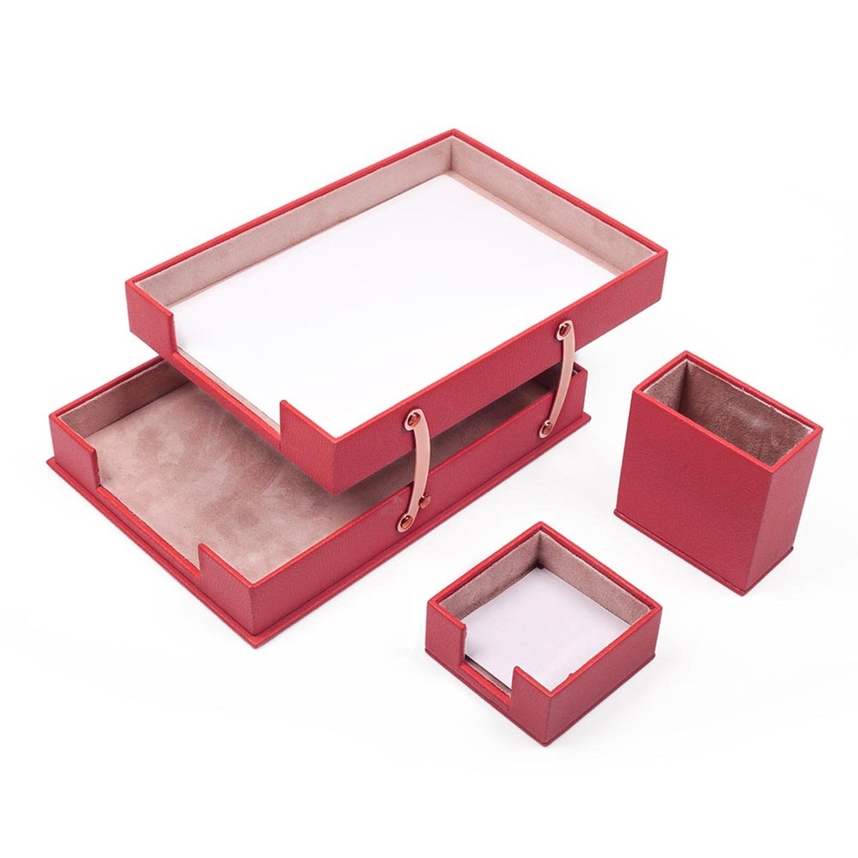 MOOG Leather Desk Set-3 Accessories-Double Document Tray - Brown - 3 PCS