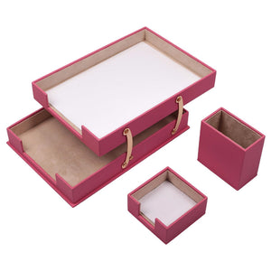 MOOG Leather Desk Set-3 Accessories-Double Document Tray - Black - 3 PCS