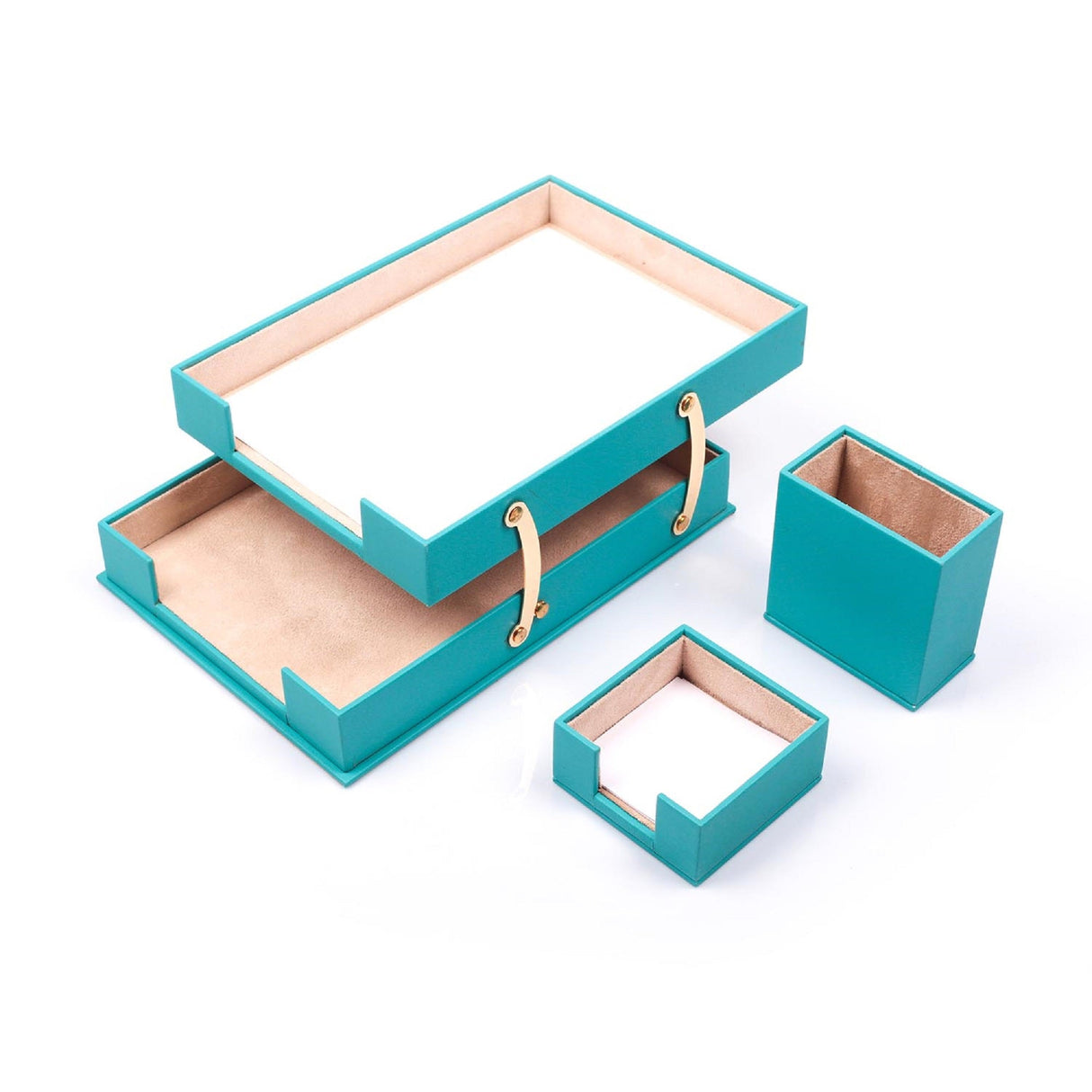 MOOG Leather Desk Set-3 Accessories-Double Document Tray - Brown - 3 PCS