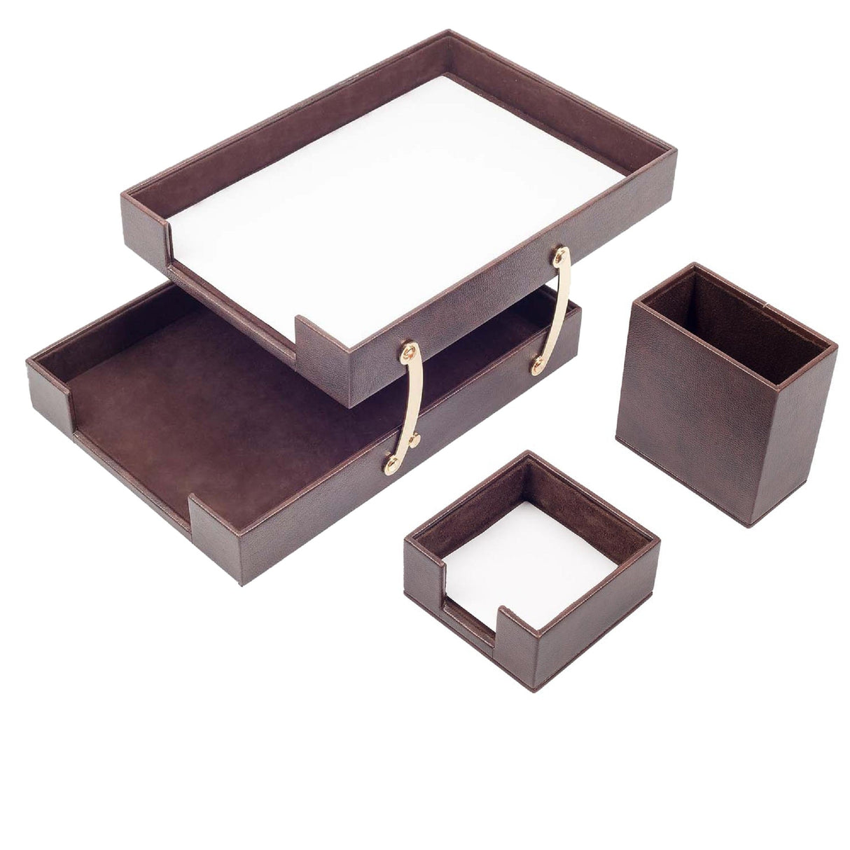 MOOG Leather Desk Set-3 Accessories-Double Document Tray - Tan - 3 PCS