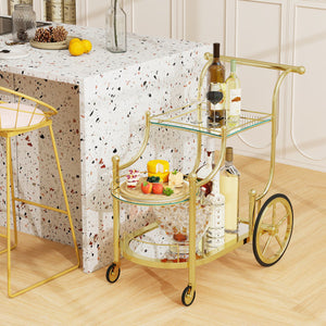3-Tier Home Bar Serving Cart on Wheels with Mirrored Shelves-Golden