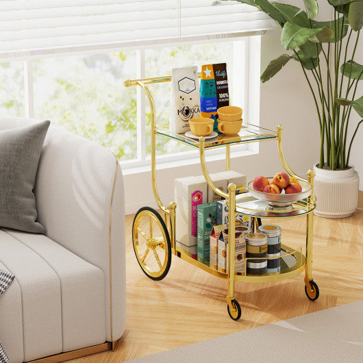 3-Tier Home Bar Serving Cart on Wheels with Mirrored Shelves-Golden
