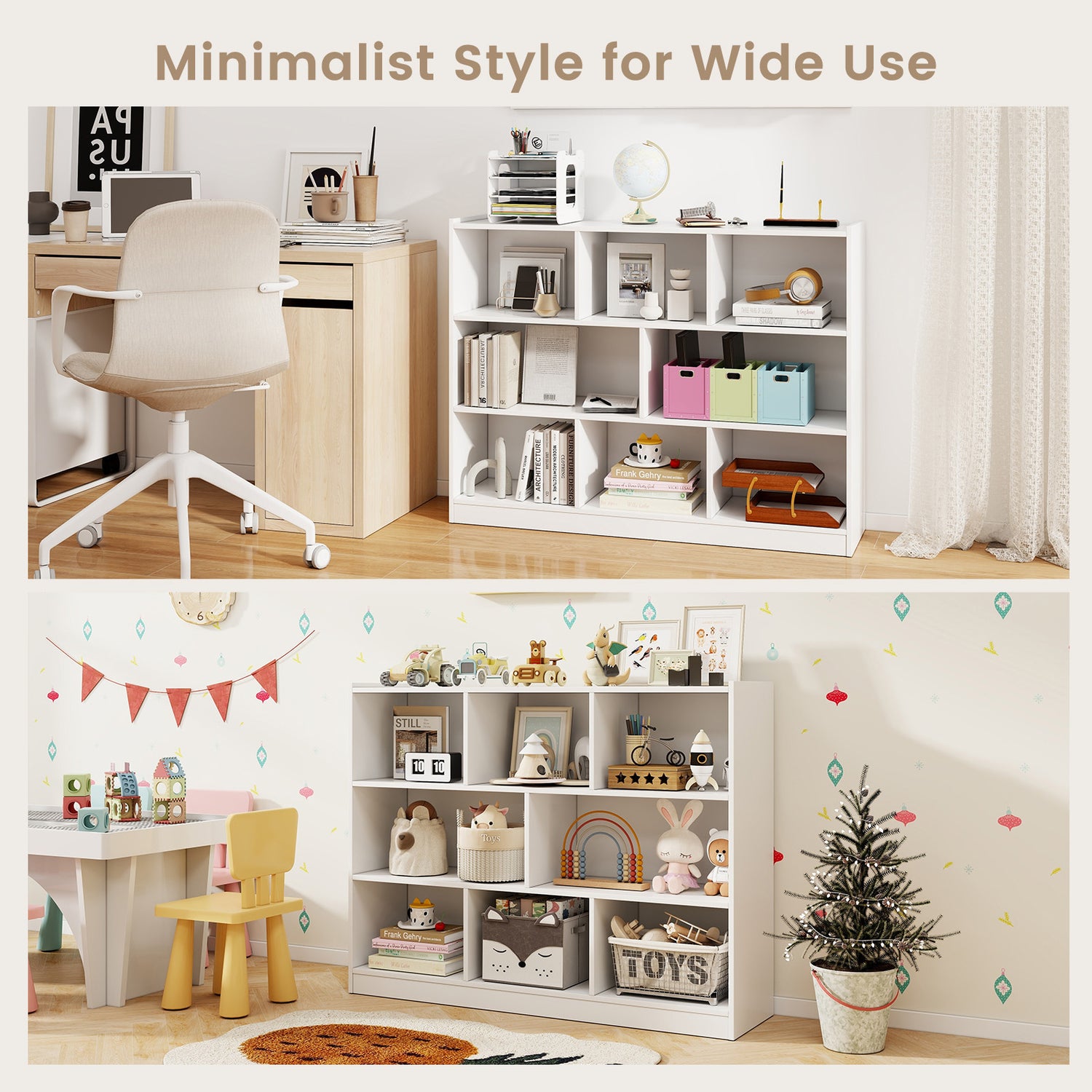 3-Tier Open Bookcase 8-Cube Floor Standing Storage Shelves Display Cabinet-White