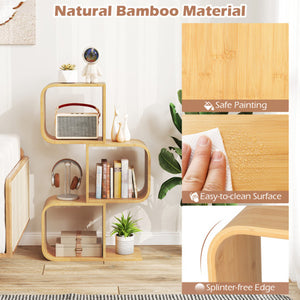 3-Tier S-Shaped Bookcase with 3 Open Cubes for Living Room-Natural