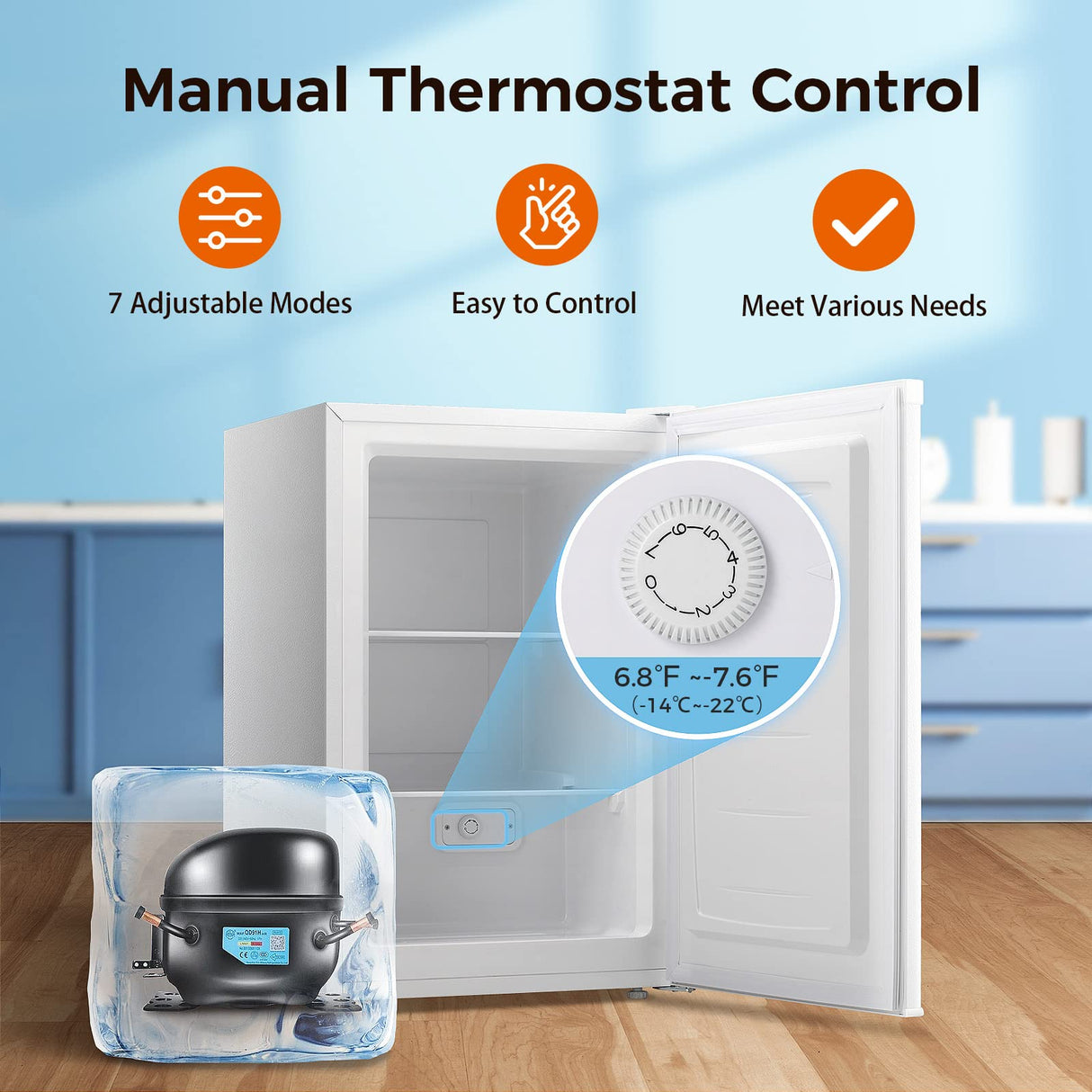 Kismile Upright Freezer,3.0 Cu.ft Mini Freezer with Reversible Single Door