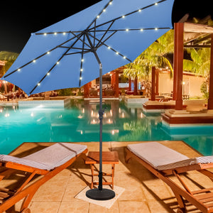 10 Feet Patio Solar Umbrella with Crank and LED Lights-Blue by DirectDeals