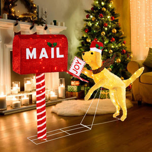 3.5 ft Christmas Mail Box with Dog and 120 Warm White LED Lights