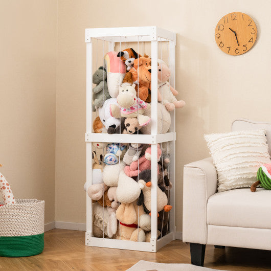 300L Large Stuffed Animal Storage with Open Top and Elastic Cords-White