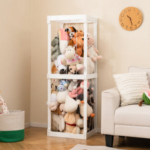 300L Large Stuffed Animal Storage with Open Top and Elastic Cords-White