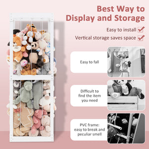 300L Large Stuffed Animal Storage with Open Top and Elastic Cords-White