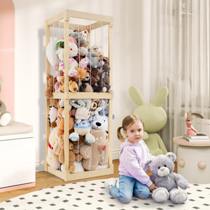 300L Large Stuffed Animal Storage with Open Top and Elastic Cords-Natural