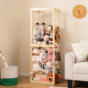 300L Large Stuffed Animal Storage with Open Top and Elastic Cords-Natural