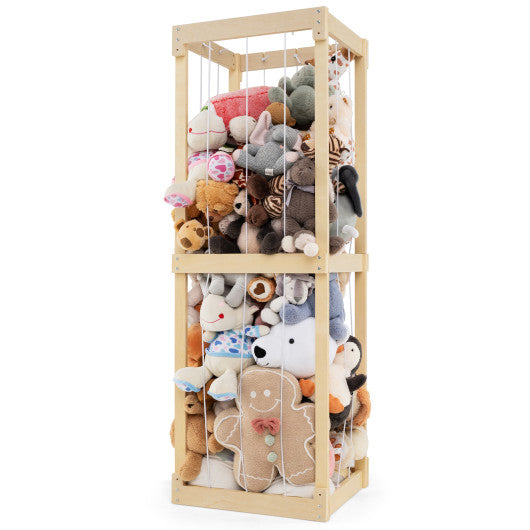 300L Large Stuffed Animal Storage with Open Top and Elastic Cords-Natural