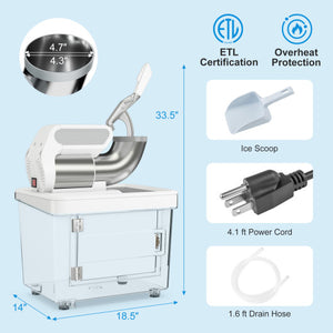 300W Commercial Ice Crusher with Dual Blades and Safety Switch-White