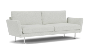 The Form 92" Sofa features a minimalist design in light gray, boasting sleek, angled armrests and metal legs on a white background. It comes with two seat cushions and two back cushions.