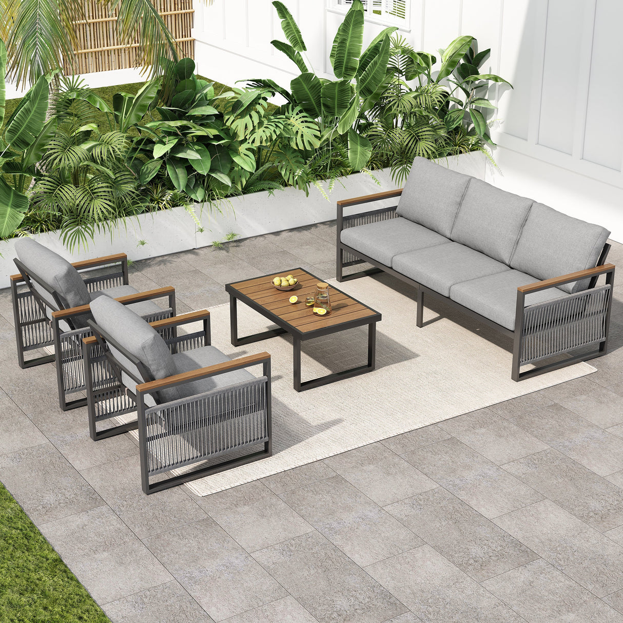 4-Pieces Outdoor Metal Patio Furniture Set with Cushions