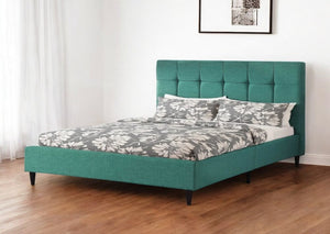California King Blue Modern Upholstered Square Stitched Platform Bed