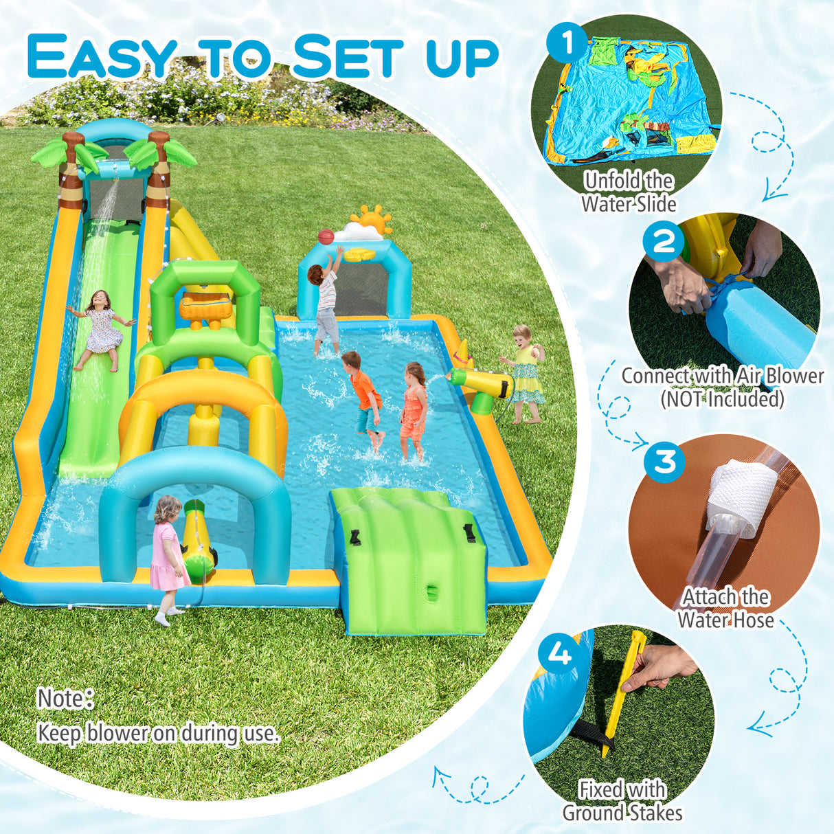Inflatable Water Slide Tropical Theme Dual Slide Aqua Park Blower Excluded