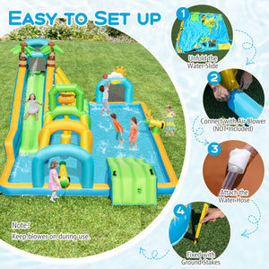 Inflatable Water Slide Tropical Theme Dual Slide Aqua Park Blower Excluded