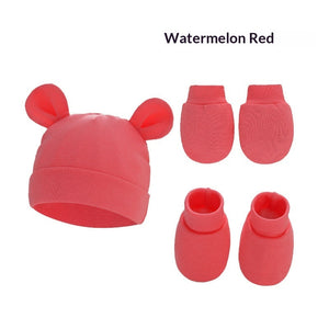 Newborn Hat Mittens And Socks Set With Rubber-soled Shoes