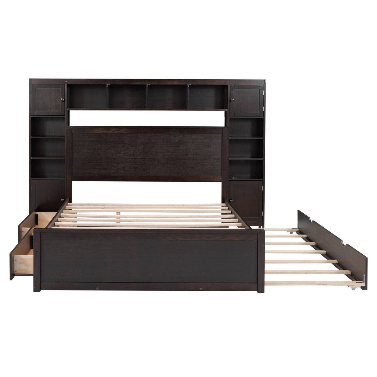 Bed With All In One Cabinet, Shelf And Sockets, Twin Long Trundle by Couch.com
