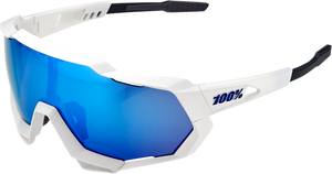 100% Speedtrap Sunglasses - White - Blue Mirror 60012-00003