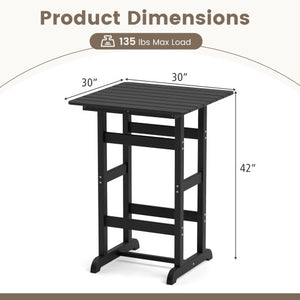 30 Inch Square Bar Table Dining Table with Slatted Tabletop for Poolside-Black