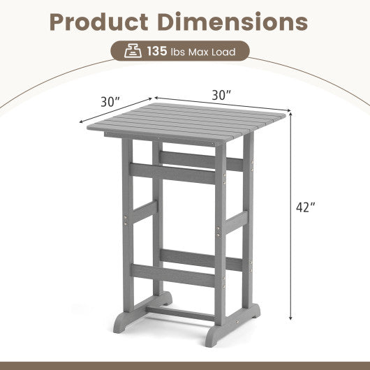 30 Inch Square Bar Table Dining Table with Slatted Tabletop for Poolside-Gray