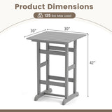 30 Inch Square Bar Table Dining Table with Slatted Tabletop for Poolside-Gray