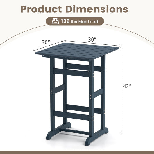 30 Inch Square Bar Table Dining Table with Slatted Tabletop for Poolside-Navy