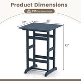 30 Inch Square Bar Table Dining Table with Slatted Tabletop for Poolside-Navy