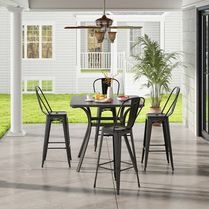 Set of 4 Bar Height Chairs Stackable Metal Bar Stools with Removable Backrest-Black